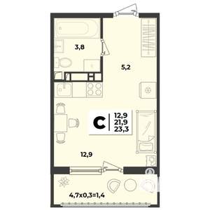 Студия квартира, вторичка, 23м2, 9/9 этаж