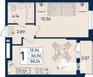 1-к квартира, вторичка, 38м2, 2/18 этаж