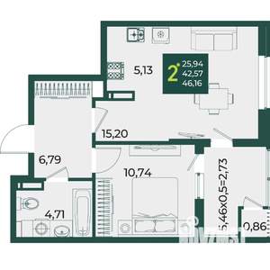 2-к квартира, вторичка, 46м2, 10/18 этаж