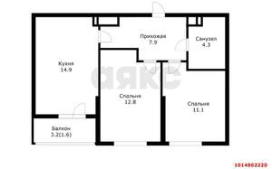 2-к квартира, вторичка, 52м2, 7/9 этаж