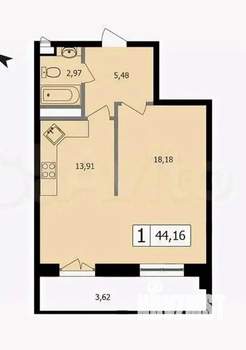 1-к квартира, вторичка, 44м2, 10/17 этаж