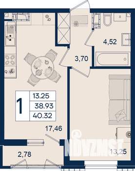 1-к квартира, вторичка, 40м2, 4/18 этаж