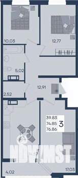 3-к квартира, вторичка, 77м2, 17/18 этаж