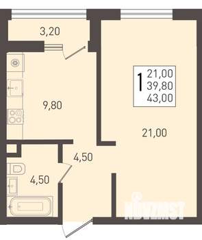 1-к квартира, вторичка, 43м2, 1/8 этаж