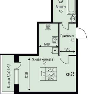 Студия квартира, вторичка, 31м2, 1/3 этаж