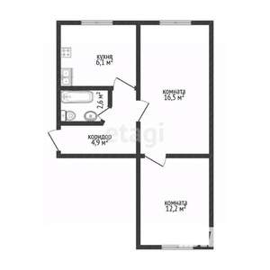 2-к квартира, вторичка, 42м2, 1/5 этаж