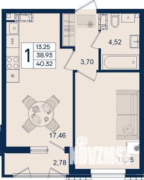 1-к квартира, вторичка, 40м2, 10/18 этаж