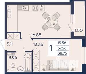 1-к квартира, вторичка, 39м2, 9/18 этаж