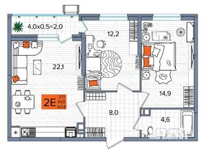 2-к квартира, вторичка, 64м2, 4/16 этаж