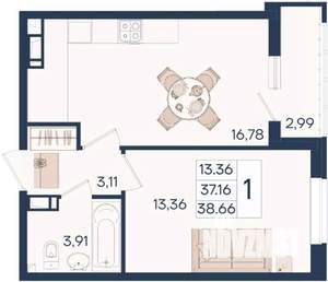 1-к квартира, вторичка, 39м2, 5/18 этаж