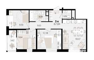 3-к квартира, вторичка, 67м2, 9/18 этаж