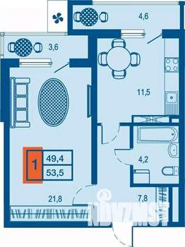 1-к квартира, вторичка, 49м2, 17/23 этаж