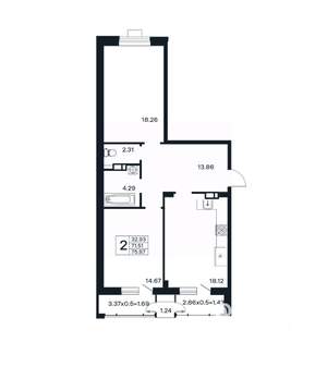 2-к квартира, вторичка, 76м2, 10/12 этаж