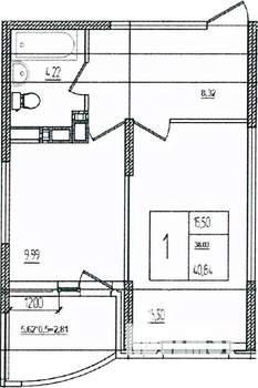 1-к квартира, вторичка, 41м2, 3/16 этаж