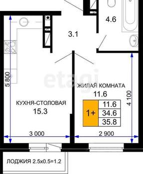 1-к квартира, вторичка, 36м2, 15/16 этаж