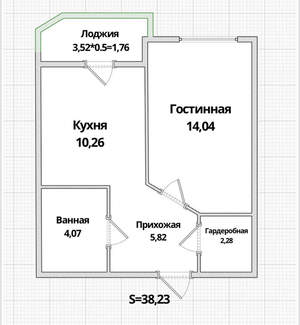 1-к квартира, вторичка, 38м2, 15/21 этаж