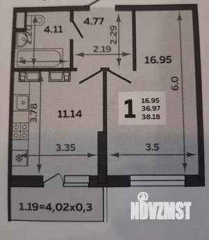 1-к квартира, вторичка, 38м2, 19/20 этаж