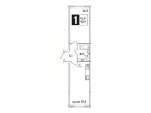 1-к квартира, вторичка, 44м2, 12/16 этаж