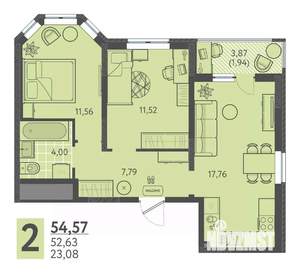 2-к квартира, вторичка, 55м2, 5/18 этаж