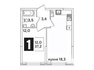 1-к квартира, вторичка, 37м2, 9/16 этаж