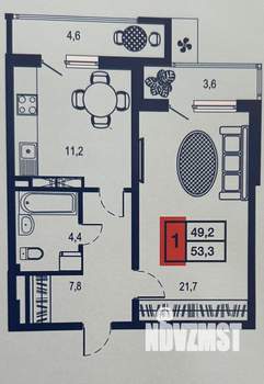 1-к квартира, вторичка, 54м2, 5/17 этаж