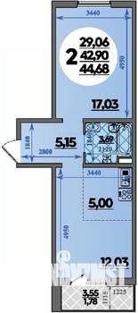 2-к квартира, вторичка, 45м2, 1/8 этаж