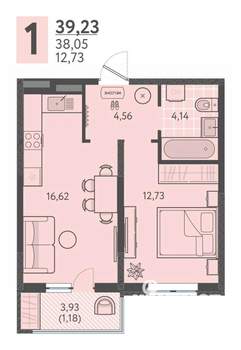 1-к квартира, вторичка, 39м2, 5/18 этаж