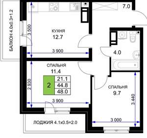 2-к квартира, вторичка, 53м2, 10/16 этаж