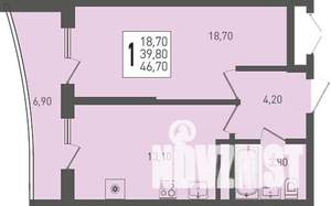 1-к квартира, строящийся дом, 47м2, 19/24 этаж