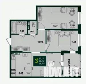 3-к квартира, вторичка, 66м2, 4/20 этаж