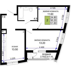 2-к квартира, вторичка, 52м2, 2/18 этаж