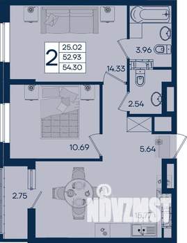 2-к квартира, вторичка, 54м2, 15/18 этаж