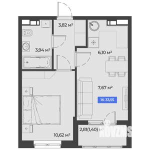 1-к квартира, строящийся дом, 34м2, 3/5 этаж