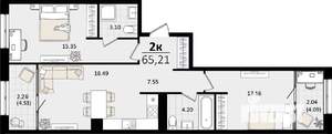 2-к квартира, вторичка, 65м2, 16/16 этаж