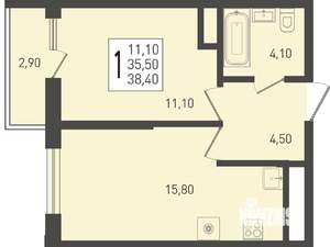 1-к квартира, строящийся дом, 38м2, 2/24 этаж