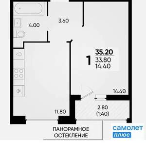 1-к квартира, вторичка, 35м2, 3/18 этаж