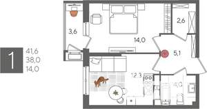 1-к квартира, вторичка, 42м2, 19/24 этаж