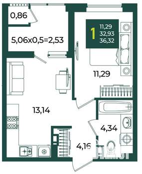 1-к квартира, вторичка, 36м2, 3/18 этаж
