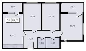 3-к квартира, вторичка, 85м2, 4/8 этаж