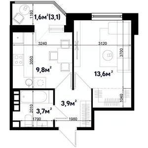 1-к квартира, строящийся дом, 33м2, 6/9 этаж