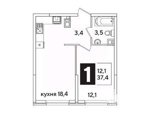 1-к квартира, вторичка, 37м2, 2/16 этаж