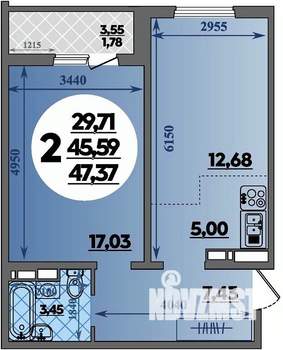 2-к квартира, строящийся дом, 47м2, 5/16 этаж