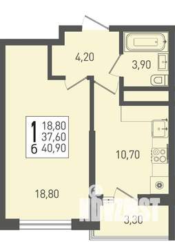 1-к квартира, вторичка, 41м2, 6/22 этаж