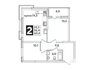 2-к квартира, вторичка, 61м2, 7/16 этаж