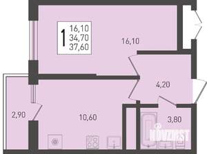 1-к квартира, строящийся дом, 38м2, 16/24 этаж