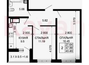 2-к квартира, вторичка, 50м2, 12/24 этаж