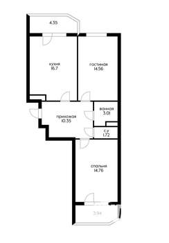 2-к квартира, вторичка, 61м2, 4/16 этаж