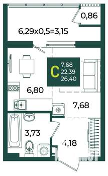 Студия квартира, вторичка, 26м2, 7/18 этаж