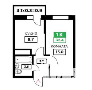 1-к квартира, вторичка, 32м2, 20/24 этаж