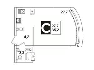 Студия квартира, вторичка, 35м2, 3/16 этаж